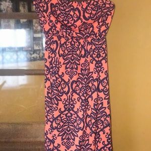 Almost Famous Large Strapless Maxi - Coral/Navy
